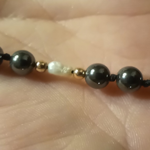 Vintage hermitite & fresh water pearl necklace silk  string & knotted 18 inches - Picture 5 of 6